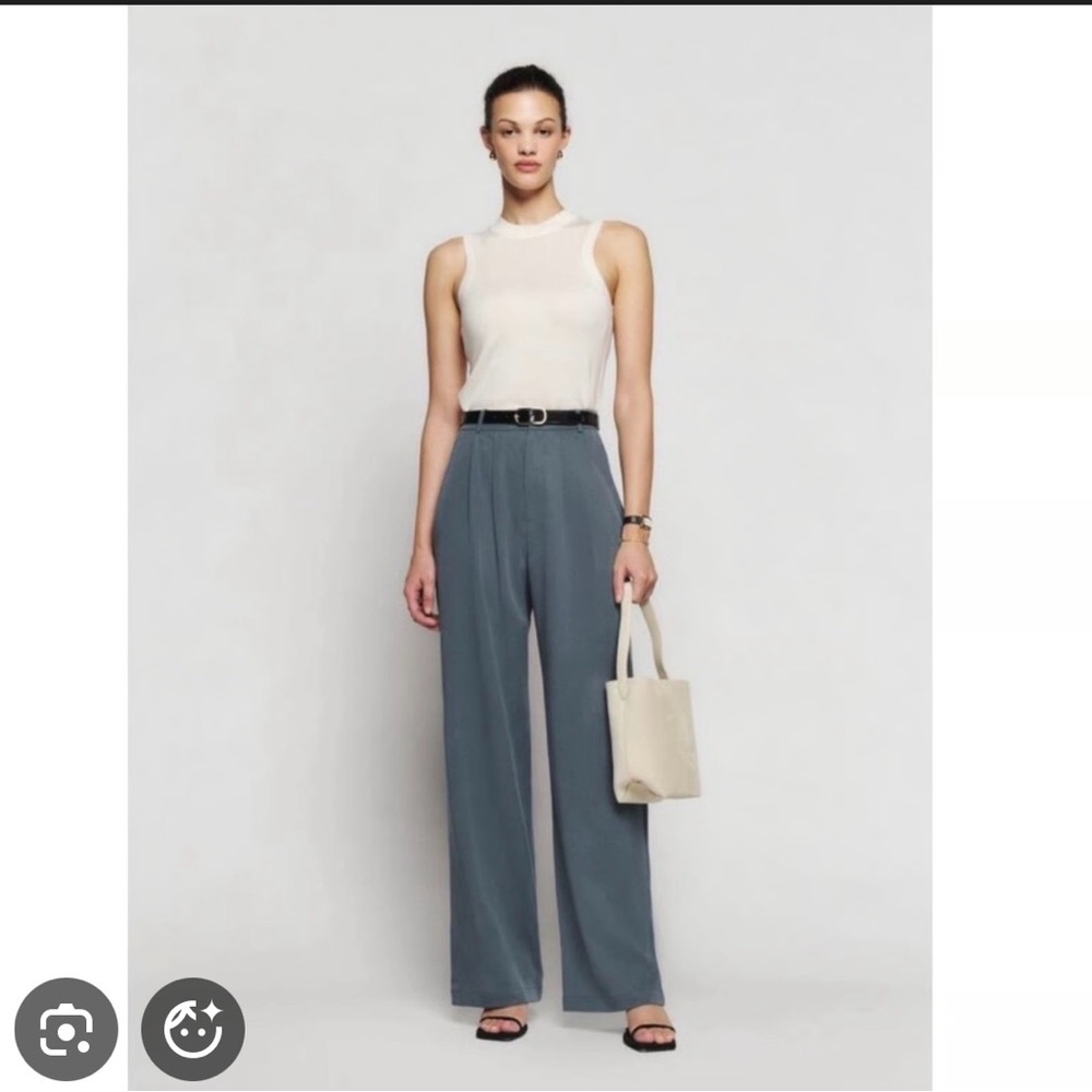 Reformation Slate Blue Wide-Leg Mason Trouser Pants SZ 2